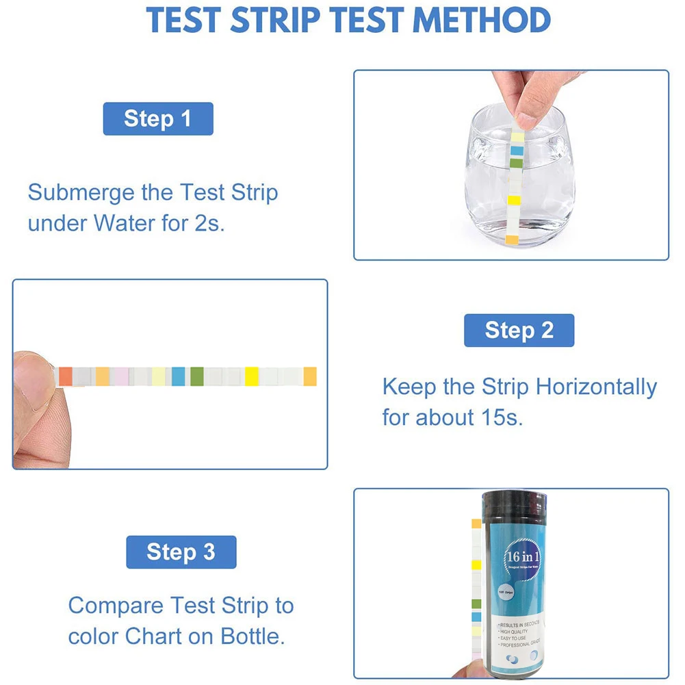 Testning 17in1 Dricksvatten Test Strip pH Klor nitratvattenkvalitetstest för akvarium fiskbehållare pool vatten testremsa 100 st