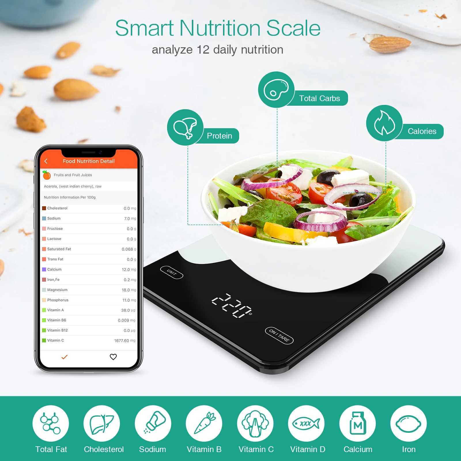 Домохозяйственные масштабы цифровые шкалы продуктов питания 10 кг интеллектуальные кухонные масштабы с приложением для приложения для питания.