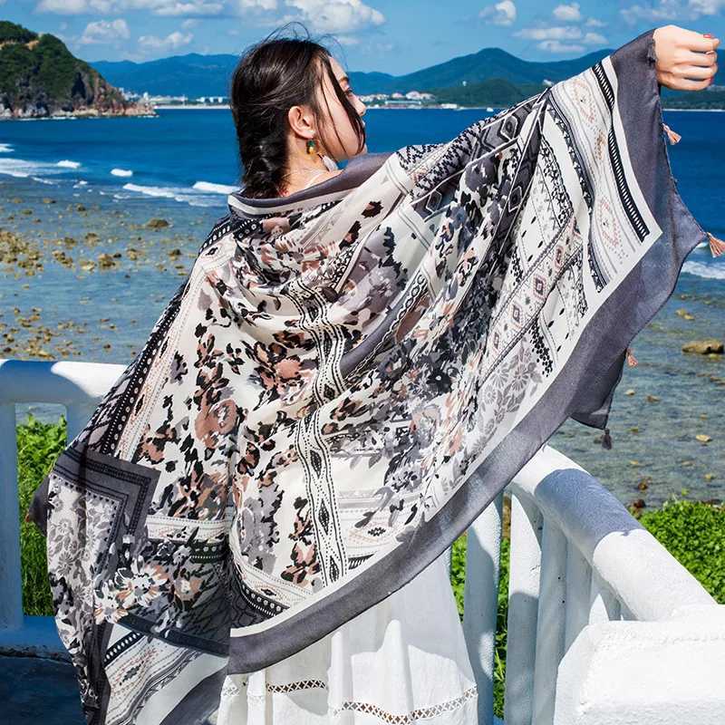 Sarongs Design brand womens scarves sunscreen cotton shawls dual-purpose summer and autumn long scarves seaside holiday beach towels beach clothing veils 24325