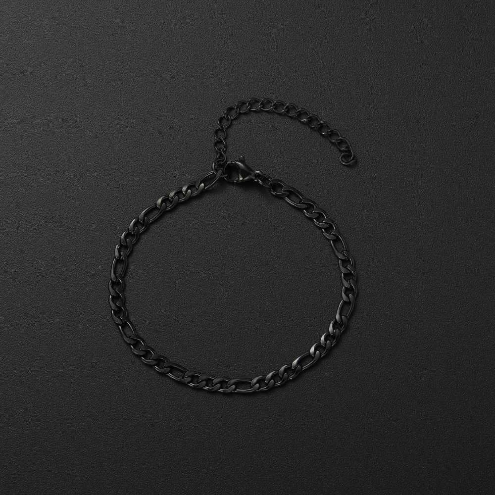 Chaîne Prix bas large 4 mm en acier inoxydable or noir chaîne bracelet adapté aux hommes et aux femmes cadeaux de mode bijoux longueur 16 + 5 cm 240325