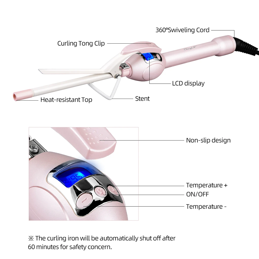 Irons Ckeyin 9mm Iron Curling Iron Profissional Tourmaline Ceramic Hairler Terme Terme Terme Ferramentas de estilo de cabelo ajustável com tela LCD