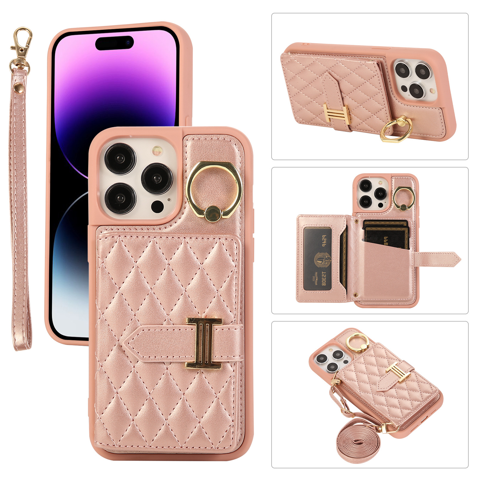 Crossbody wallet phone case shockproof leather case back Credit card case with kickstand fashion women phone cover for iphone 15 14 13 12 11 pro max lyp052