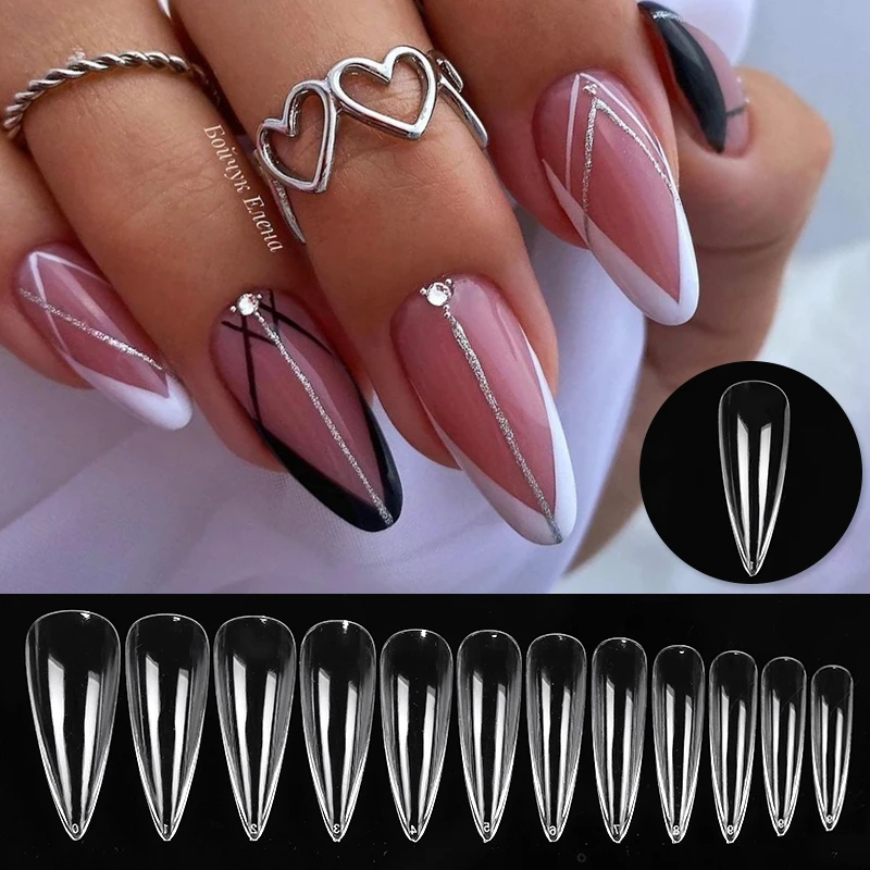 Pressione em unhas caixão dicas de gel macio cobertura completa falso acrílico uv gel unhas sistema de extensão oval amêndoa esculpida dicas de unhas falsas