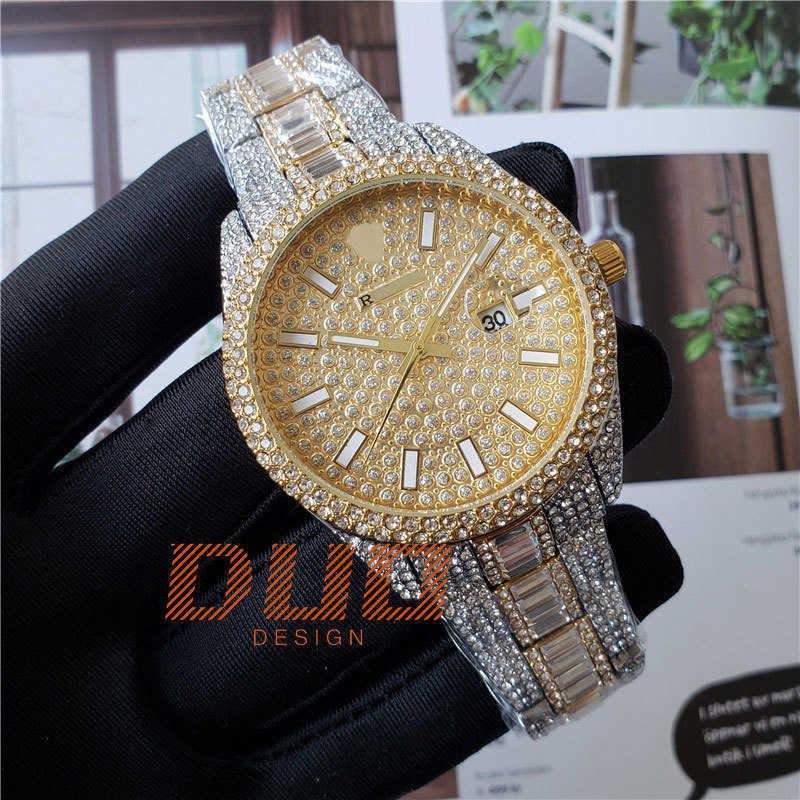 Pass Diamond Test Luksusowy zegarek biżuterii 42 mm moissanite zegarek pełny diament mrożony na zewnątrz designerski klasyczny zegarek hip -hop Sapphire Mirror Wysokiej jakości oryginał z pudełkiem