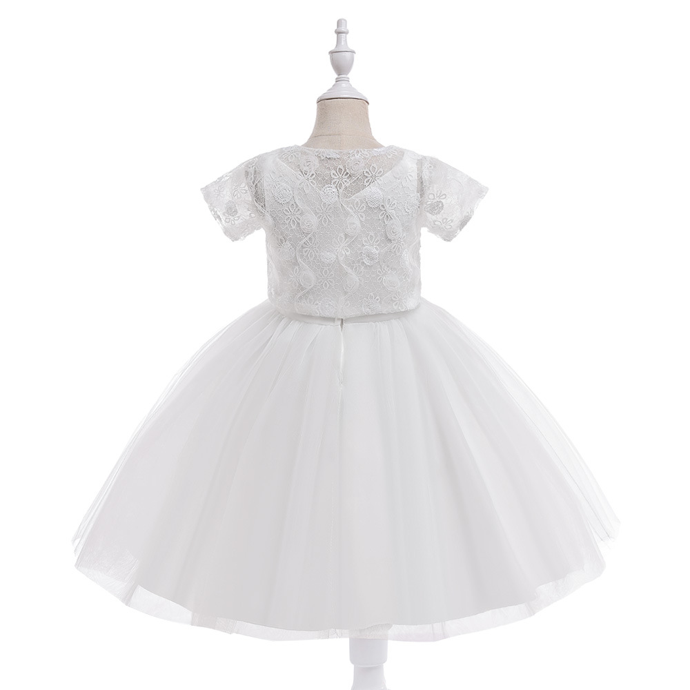 Pretty White Pasps w V-Neck Girl's Controsels Sukienki Flower Girl Dresses Girl's Birth/Party Sukienki Dziewczyny Codzienne spódnice dla dzieci SZ 2-10 D326181