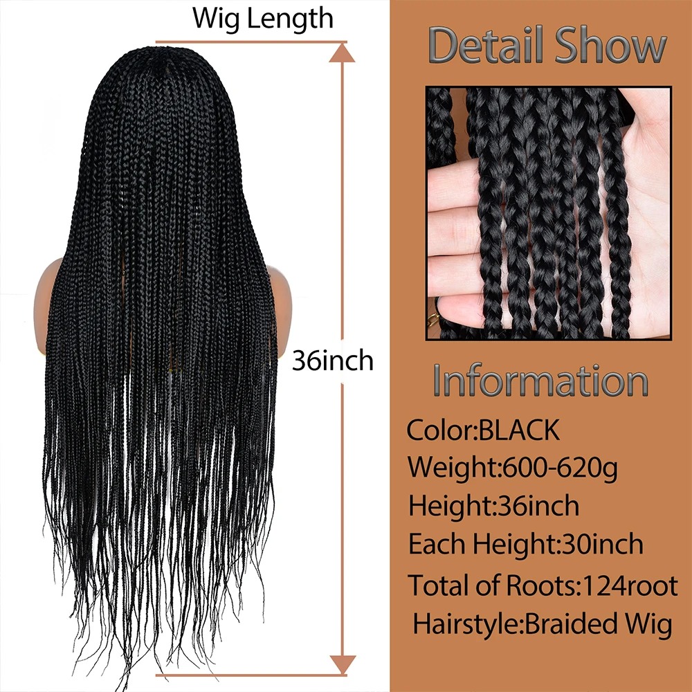 Полный двойной кружевной передний квадратный парик без узлов в коробке, 36-дюймовый синтетический кружевной фронтальный парик с детскими волосами для чернокожих женщин
