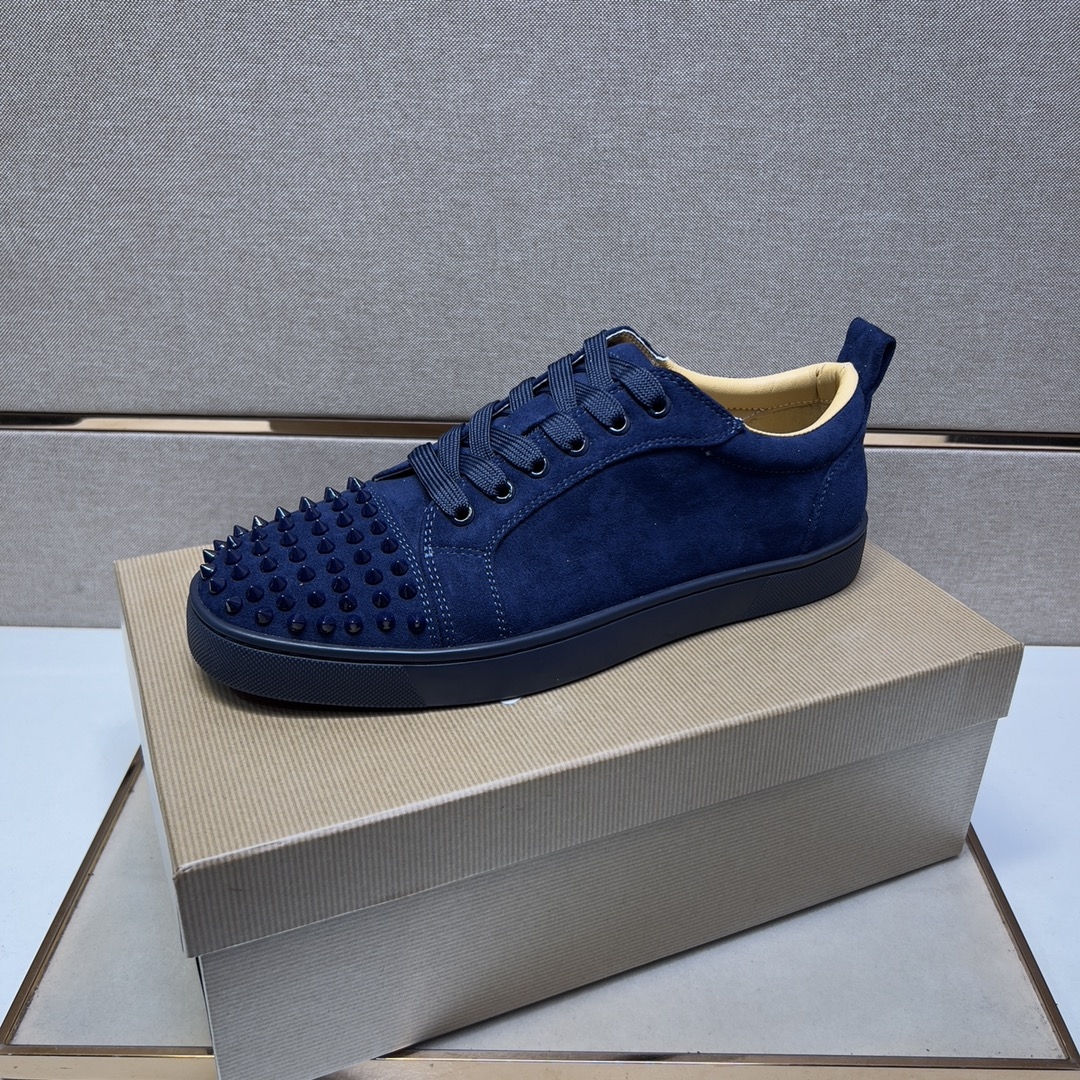 2024-9Top version of European men's shoes, red soles, low tops, blue leather upper, studded casual shoes, men's and women's fashion shoes, original last, size 38-46