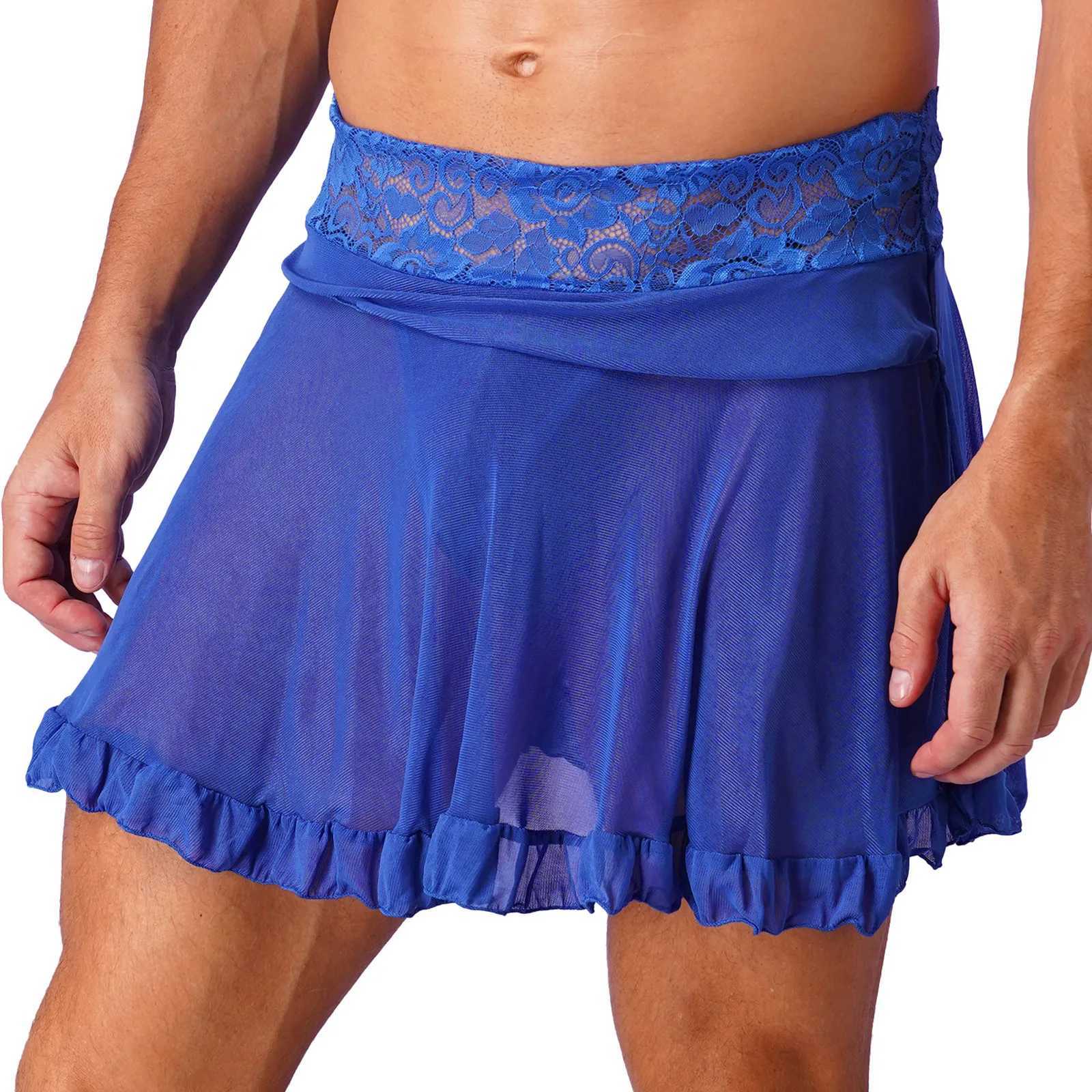 Jupe sexy ensemble sexy hommes sexy portant des sous-vêtements en maille couleur unie haute jupe taille taille haute avec dentelle de cordes en g et peau ébouriffée 24326