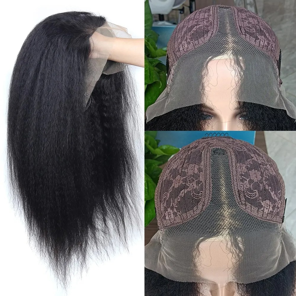 Perruque Lace Wig Yaki naturelle, cheveux longs, crépus et lisses, 13x4x1 T, avec Baby Hair, résistant à la chaleur, partie centrale, naturelle, pour femmes
