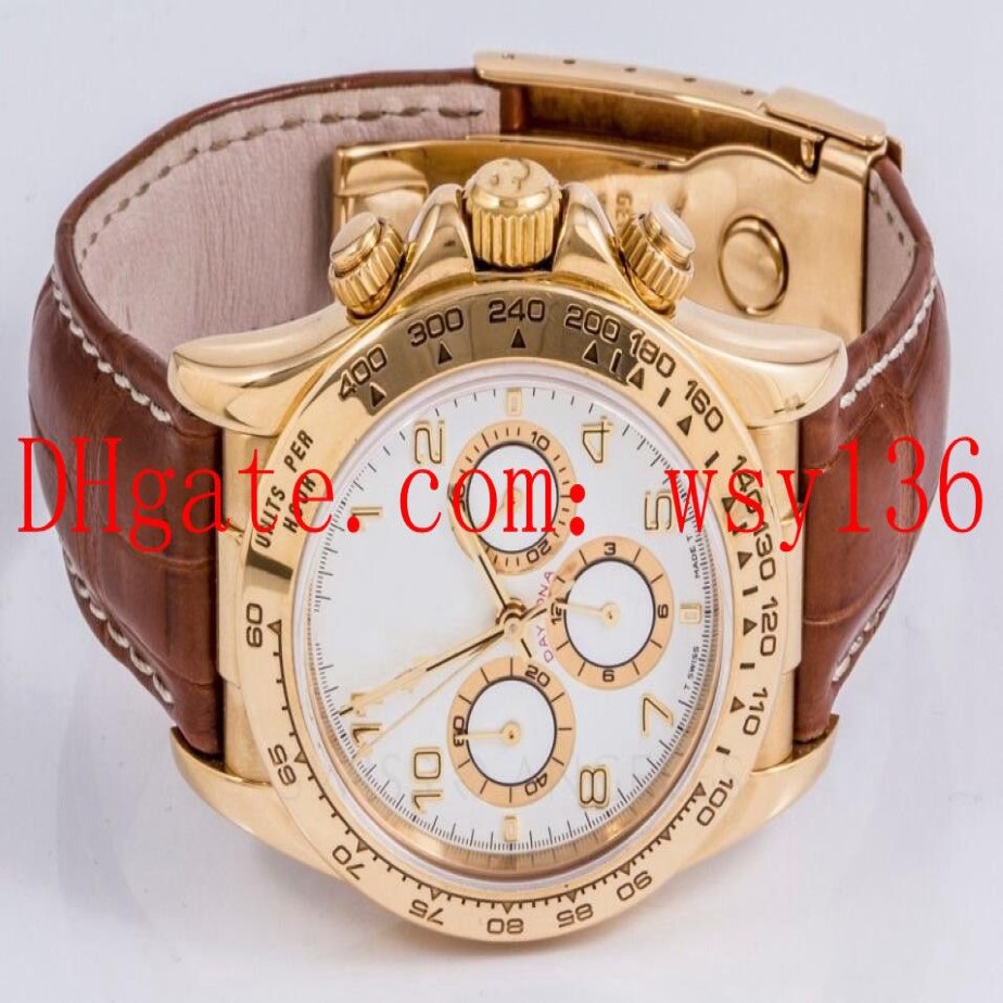 Luxury Men's Casual Watch 16518 40mm 18K Yellow Gold White Arabic Dial Leather Strap No Chronograph Asia 2813 Movement Automa296J