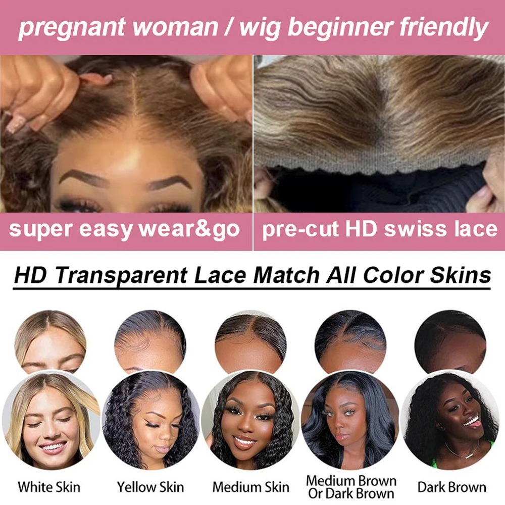 Perruque Lace Frontal Wig naturelle bouclée à l'eau, cheveux humains, couleur ombrée, 13x4 HD, T Part, Deep Wave, Lace Frontal Wig, pour femmes