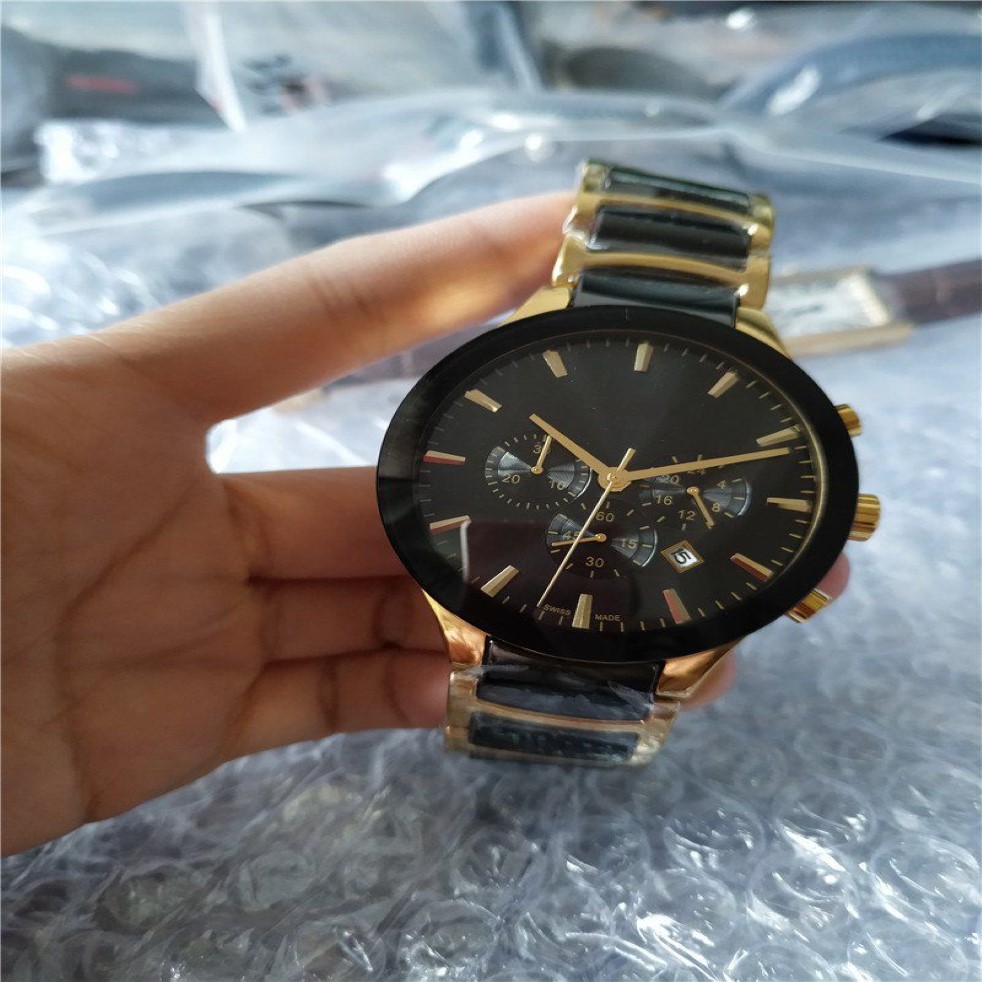 2015 new fashion gold and ceramic watch quartz stopwatch man chronograph watches men wristwatch 020295a