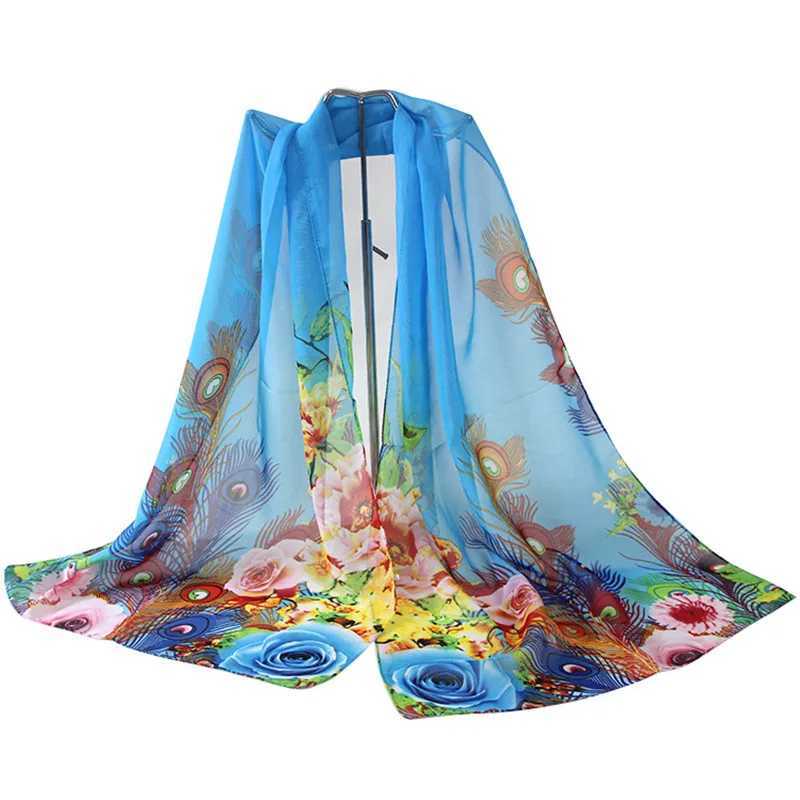 Sarongs Spring and summer fashionable womens floral print beach silk scarf shawl womens fully matched sun protection thin gauze soft beach towel 240325