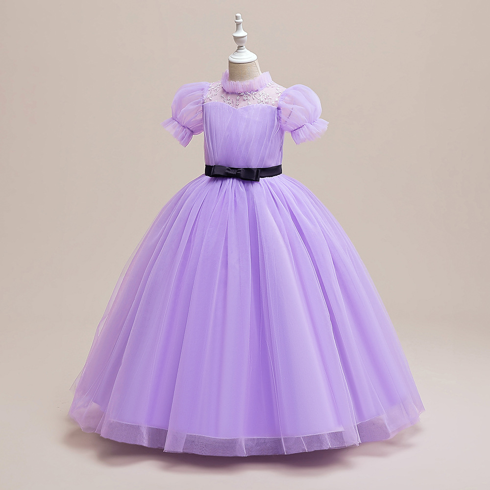 Härlig lila tyllflickas tävlingsklänningar Flower Girl Dresses Girl's Birthday/Party Dresses Girls Everyday kjolar Kids 'Wear SZ 2-10 D326186