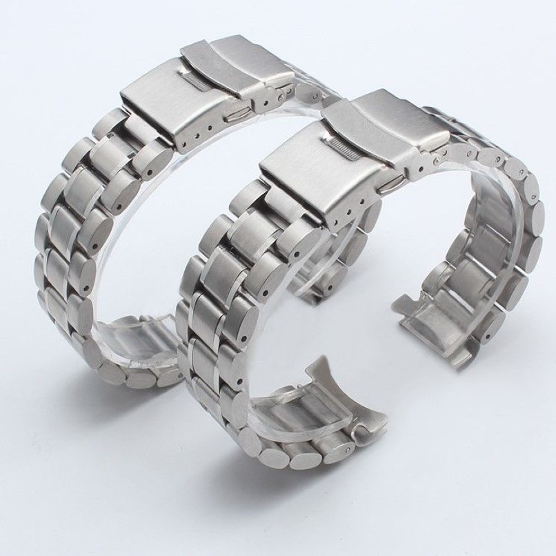 Silver Stainless Steel Watchbands Bracelet 18mm 20mm 22mm Solid Metal Watch Band Men Strap Accessories233Q