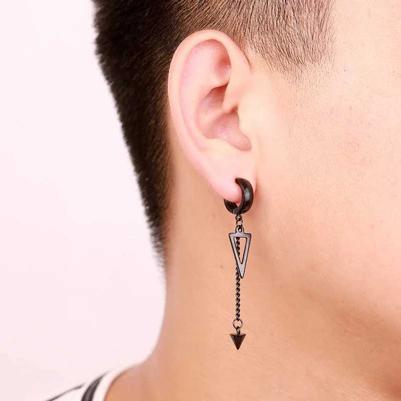Hoop Huggie of punk stainless steel clip earrings suitable for men women black non perforated Gothic jewelry for boys and girls 24326