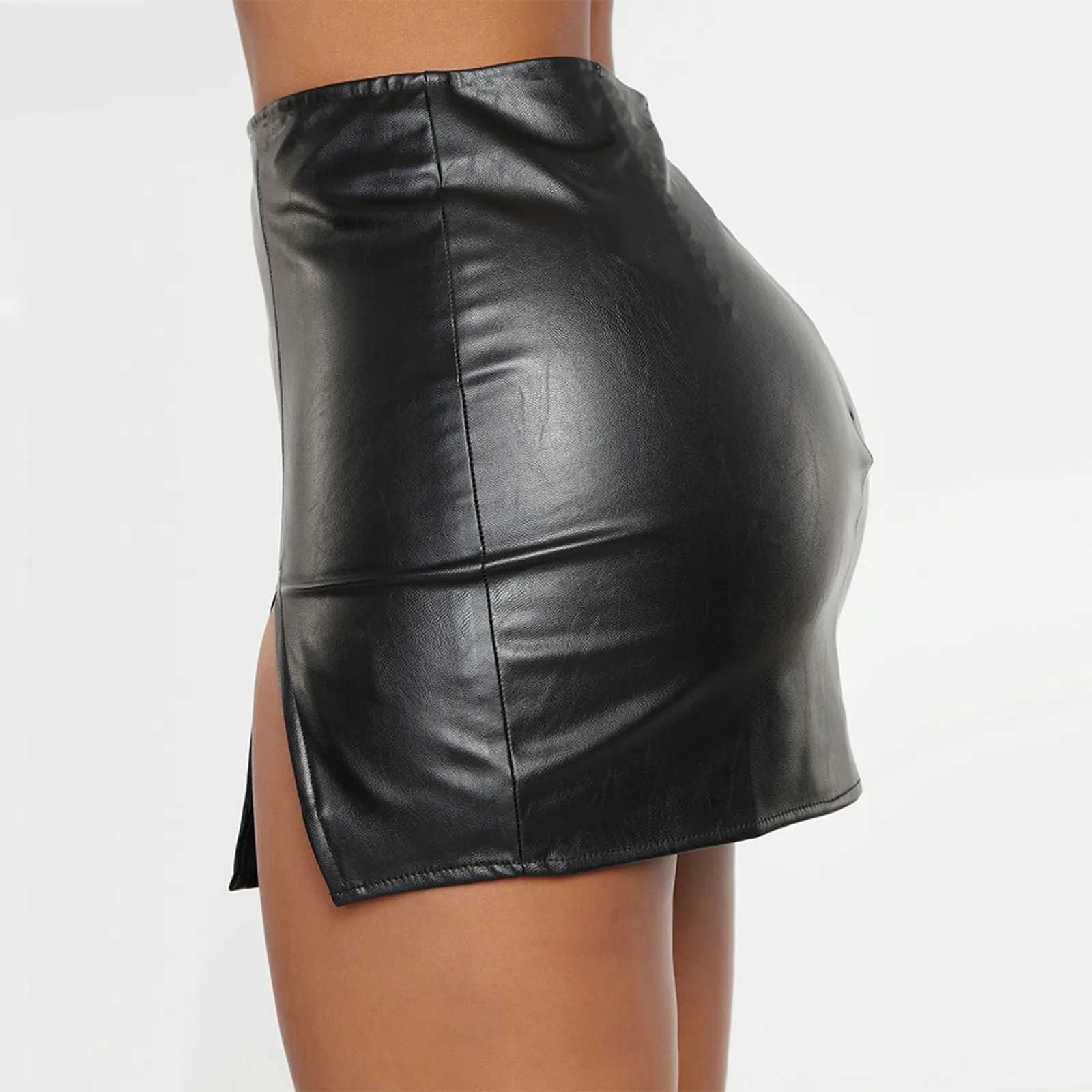 Сексуальные юбки юбки женская кожаная ночной клуб Summer Solid Cute Leather Sexy The Hip Leather Mini Leather Faldas Mujer Moda 2022 24326