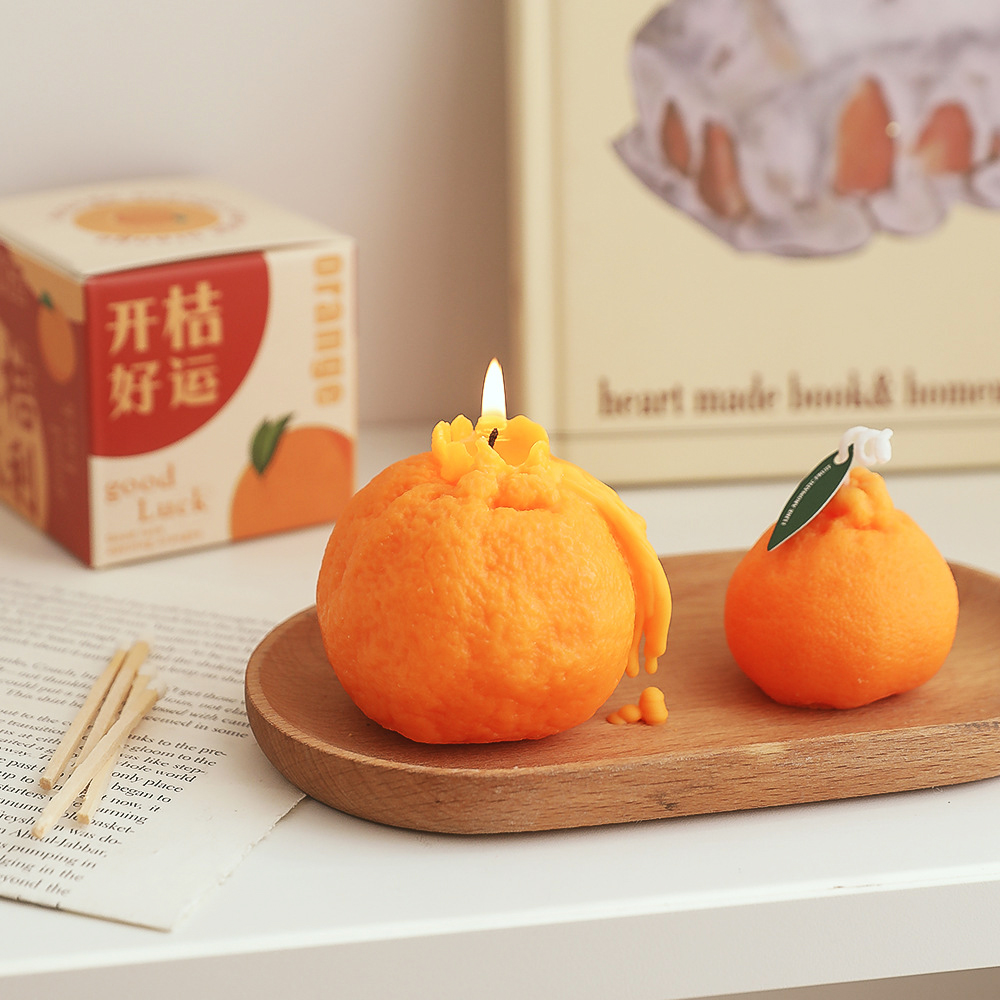 شمعة معطرة على شكل برتقالي ، رائحة الفاكهة شمعة شمعية تزيين للجدول هدية عيد ميلاد PORE