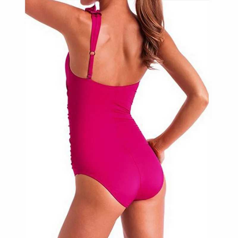 Kvinnors badkläder Nya siamesiska sexiga rufsade One Shoulder One Piece Bikini Swimsuit S-5XL 24326