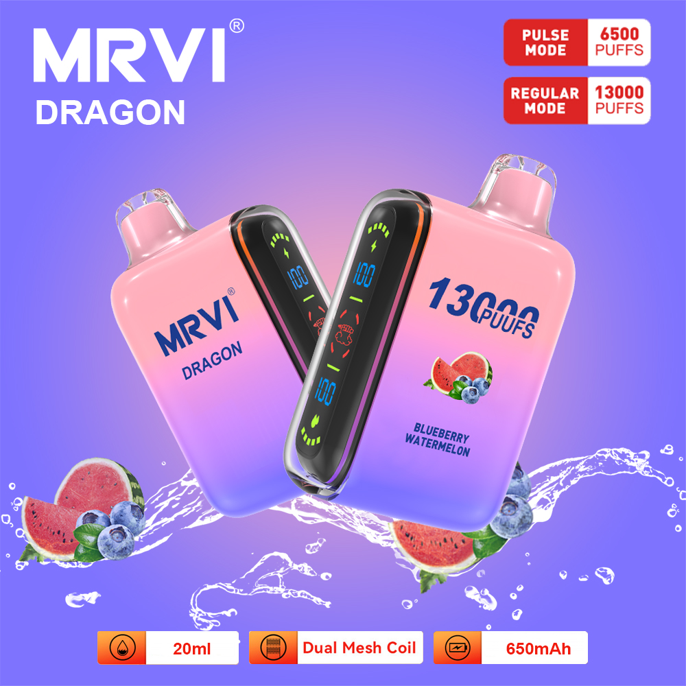 Mrvi Dragon Puff 13K 일회용 vape 장치 키트 e 담배 650mah 사전 채워진 기화기 충전식 vape 듀얼 메쉬 코일 펄스 6500 퍼프 일반 13000 퍼프 vapers