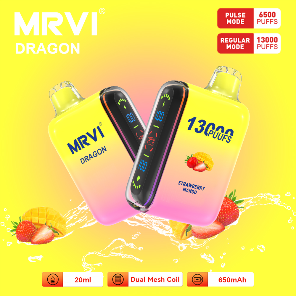 듀얼 메쉬 일회용 vape MRVI 드래곤 13K 펄스 모드 6500 퍼프 일반 모드 13000 퍼프 20ml 용량 새로운 모델 vapes 일회용 퍼프 12k