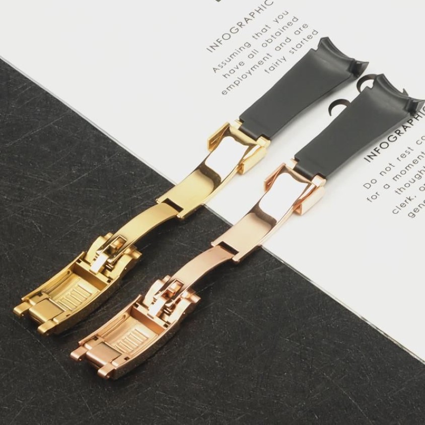 Bands de montre 20 mm Black Curbed Silicone Rubber Watch Band pour le rôle Bracelet Bracelet Glidelock ClâT Version 290C