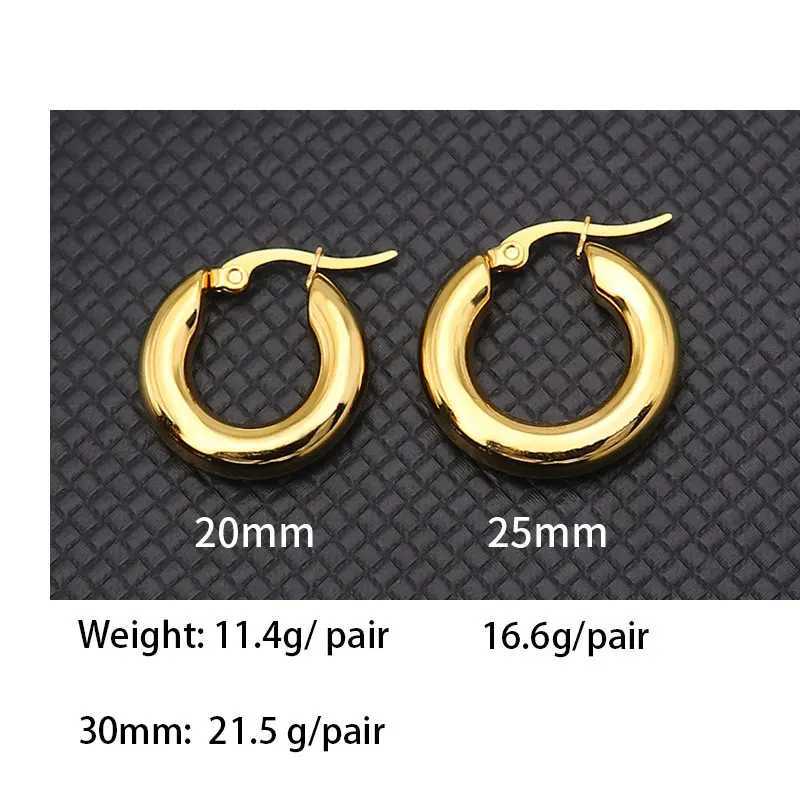 Hoop Huggie Surgiczny Złoty Złoty Ton Women Grube Kolczyki Stal nierdzewna Żona okrągła gładka gruba obręcz Prezent Biżuteria moda 20 mm/25 mm 24326