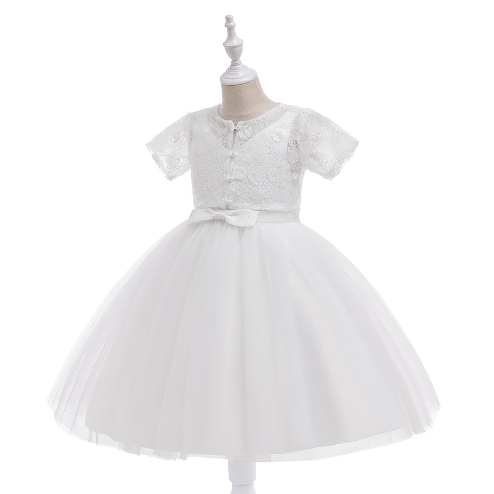 Pretty White Pasps w V-Neck Girl's Controsels Sukienki Flower Girl Dresses Girl's Birth/Party Sukienki Dziewczyny Codzienne spódnice dla dzieci SZ 2-10 D326181