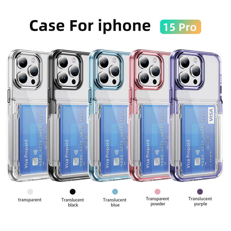 Transparent Card Slot Kickstand Case For iPhone 15 14 13 12 Pro Max Samsung S23 S24 Ultra 5G Clear Protective Back Cover