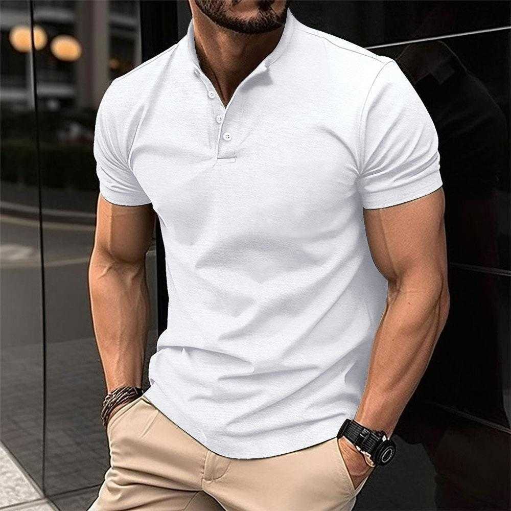 INS 2023 Summer Quick Sale T-shirt Mens Button Henley Neck Sports Polo Shirt