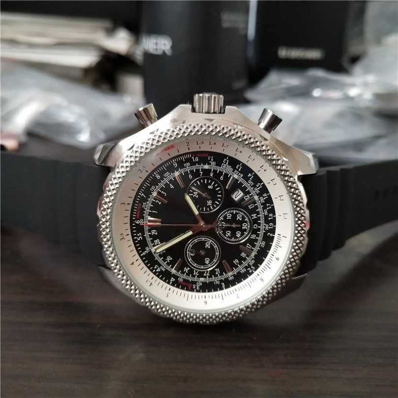 2016 heren chronograaf horloge topkwaliteit quartz stopwatch zwarte rubberen band datumhorloges 204244a