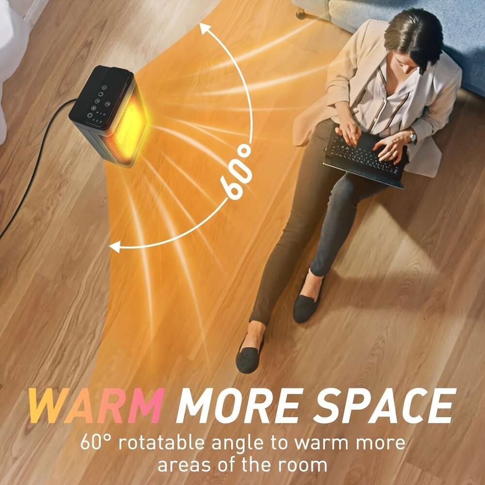 1 st utrymme 1500W litet bärbart elektriskt rum med termostat, fjärrkontroll mini ptc keramisk skrivbordsvärmare, personlig värmefan för sovrum, stort rum, hem,