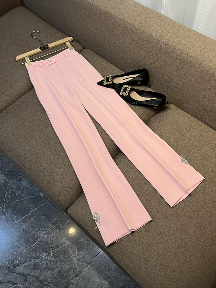 2024 Spring Pink / Blue Rhinestone Dwuczęściowe spodnie Zestawy z długim rękawem z koralikami Blazery Top + długie spodnie Zestaw Dwuczęściowe garnitury M4M213654