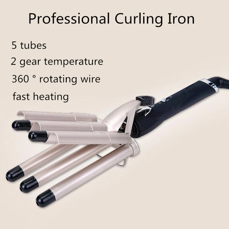 Irons 5 Barrel Beach Waves Curling Iron for Hair Styler Professional Temperaturjusterbar värmer snabbt upp för alla hårtyper