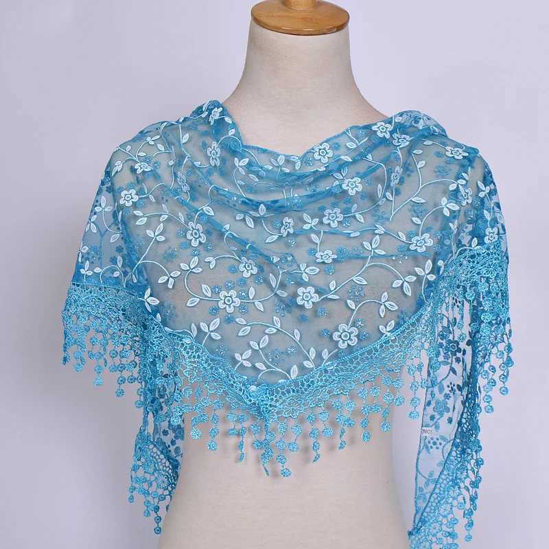 Sarongs moda renda borla lenço triangular transparente para mulheres oco lenço floral xale para mulheres praia férias véu lenço lenço 240325