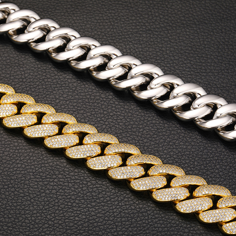 Miami Cuban Link Chain for Men Micro Inlaied 4 Row Bling Diamond 20 mm breed Iced Out Chains kettingontwerper Prong Rock Hip Hop 18K Gold Jewelry Woman Cadeau