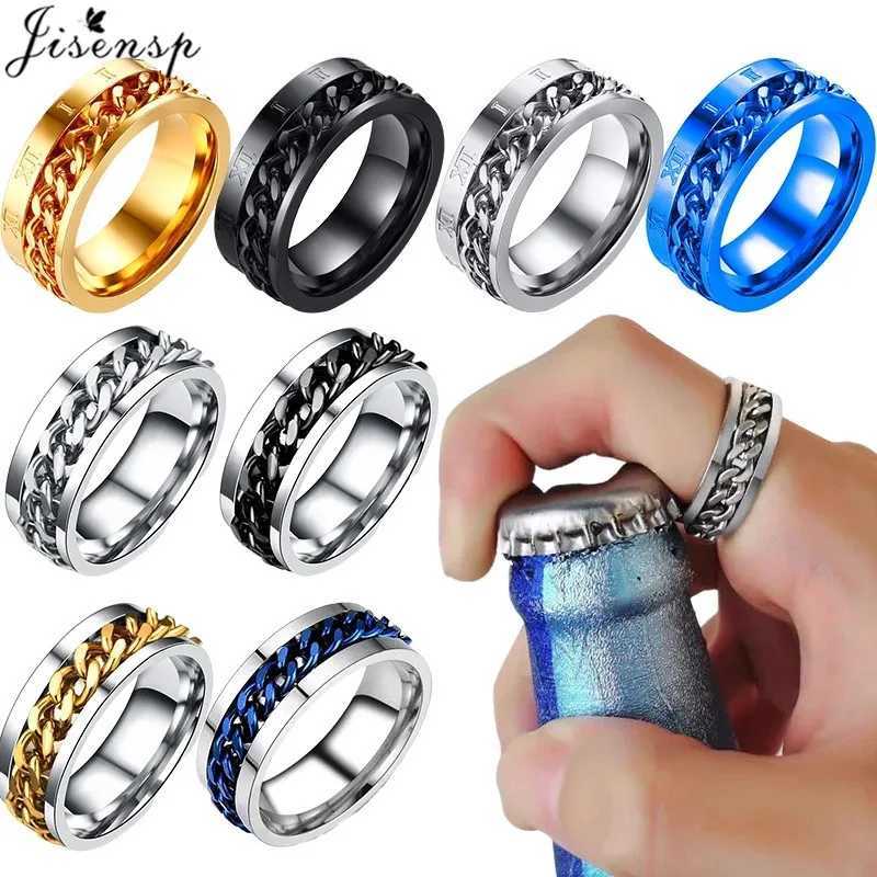 Anneaux de bande Cool Anxiété Titane Acier Rotatif Chaîne Lien Hommes Rotatif Gratuit Fidget Anneau Rotatif Résistant À La Compression Accessoires Bijoux J240326