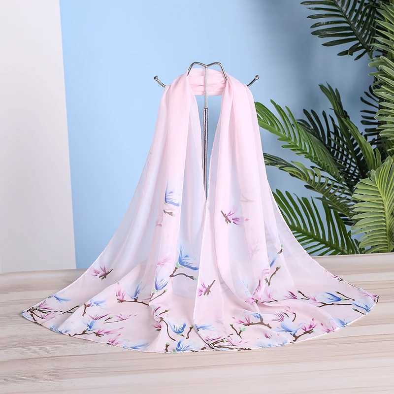 Sarongs Nouveaux foulards en mousseline de soie pour femmes printemps/été foulards en soie châles floraux fins et foulards imprimés de base enveloppés étoles en gros 240325