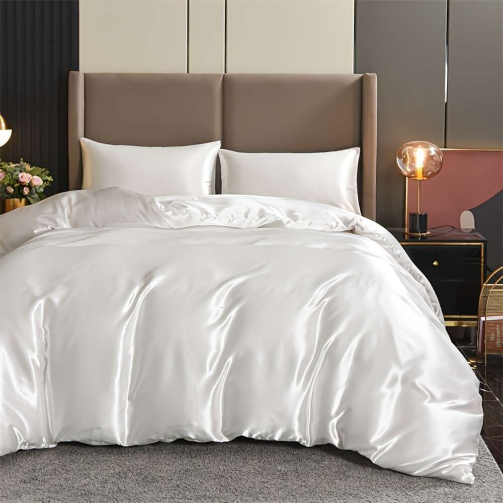 Parure de lit 3 pièces en satin soyeux de couleur unie, housse de couette douce et confortable, pour chambre à coucher, chambre d'amis 1 x housse de couette + 2 x taies d'oreiller, sans noyau