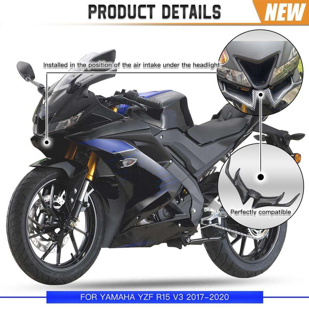 Ny front fairing winglet wing cover trim för Yamaha R15 V3 2017 2018 2019 2020 Shark Fin Beak Motorcykeltillbehör