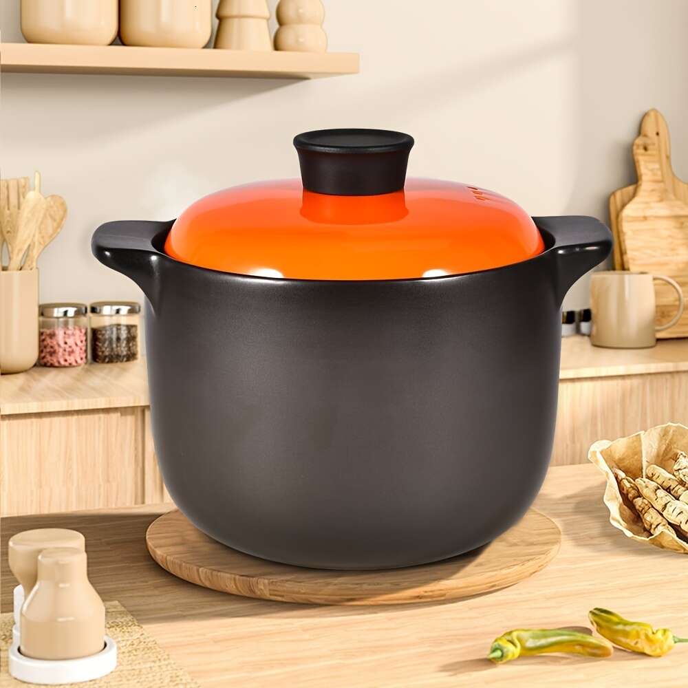 casserole en céramique de 3,5 L avec couvercle orange résistant à la chaleur - ragoût de ragoût et ustensiles de cuisine pour la cuisine