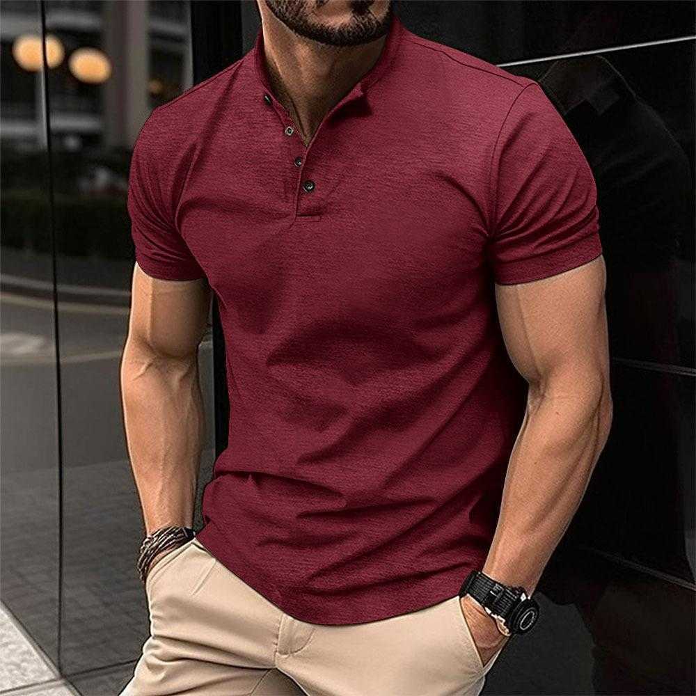 INS 2023 Summer Quick Sale T-shirt Mens Button Henley Neck Sports Polo Shirt