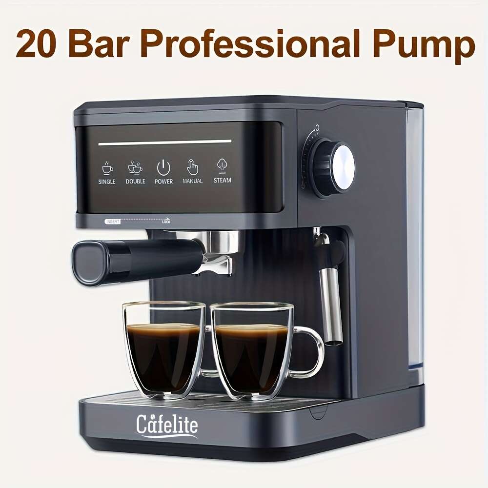Cafelite 20 bar zwarte touchscreenbediening, professioneel met melkschuimstoompijpje, halfautomatische compacte cappuccinomachine en espressokoffiemachine, 60.87oz
