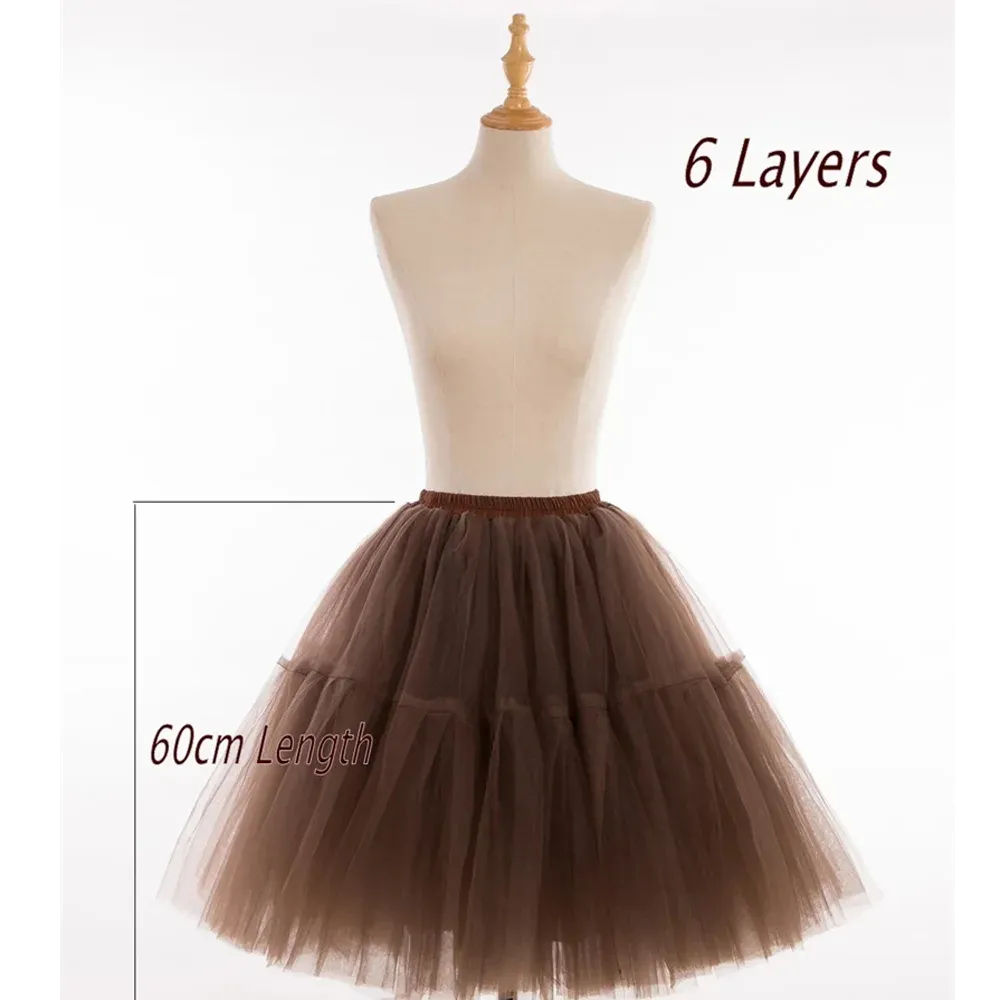 Women Petticoat Short Skirt Soft Tutu Tulle Party Dress 6 Layers Vintage High Waist Ball Gown Underskirt Rockabilly Crinoline CPA539