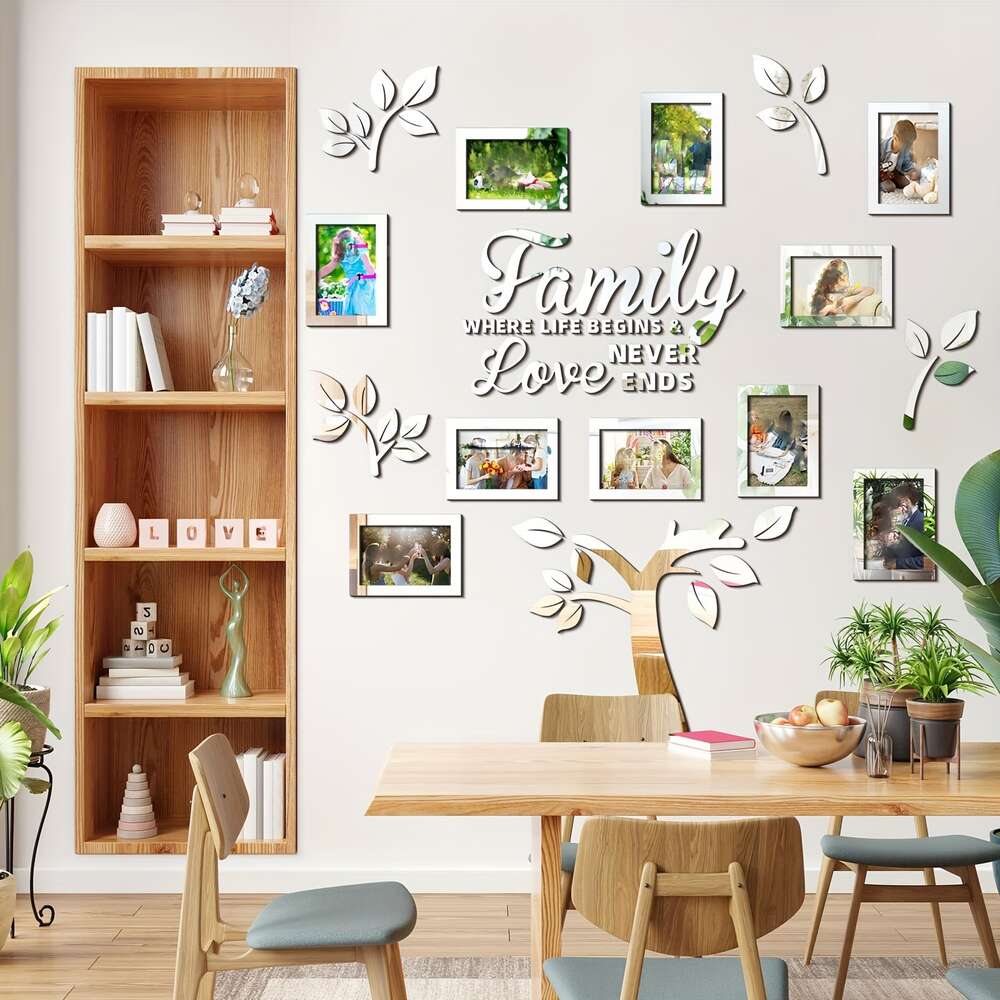 di decalcomanie albero genealogico, cornici foto adesive acriliche 3D fai da te, decalcomanie da parete rimovibili, decorazioni la casa soggiorno, camera da letto, cucina, sala da pranzo, ufficio