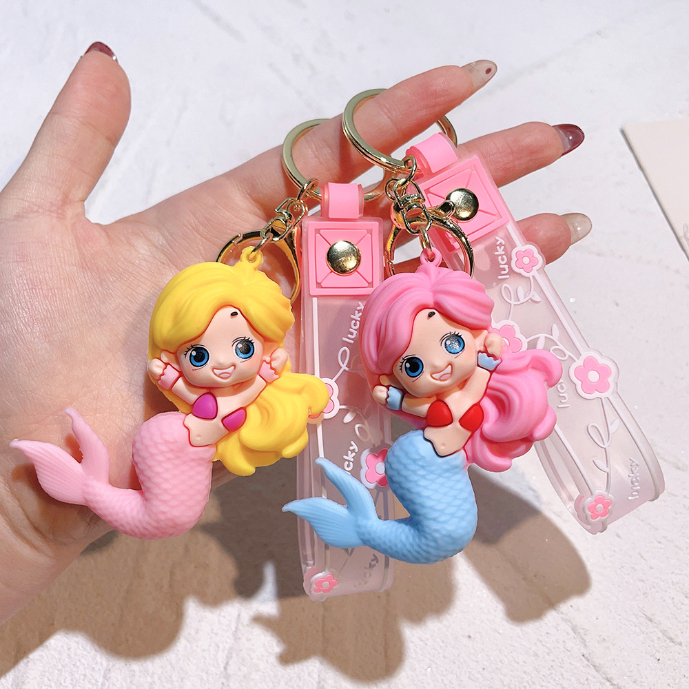 Porte-clés pendentif de dessin animé princesse sirène, porte-clés de voiture, sac de téléphone portable, bijoux suspendus, cadeaux pour enfants