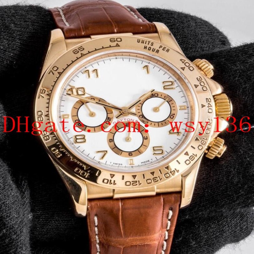 Luxury Men's Casual Watch 16518 40mm 18K Yellow Gold White Arabic Dial Leather Strap No Chronograph Asia 2813 Movement Automa296J