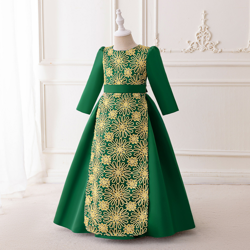 Abiti da spettacolo ragazze con maniche lunghe gioiello verde musulmano Abiti da cerimonia ragazze Abiti da compleanno/festa ragazze Gonne tutti i giorni Abbigliamento bambini SZ 2-10 D326167