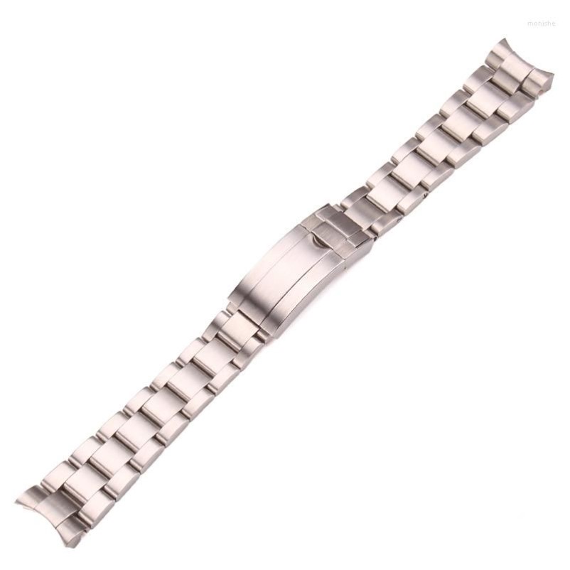 Titta på band 20mm 316L rostfritt stål Watchbands Armband Silver Borstat Metal Curved End Ersättning Link Deployment Clasp Strap272L