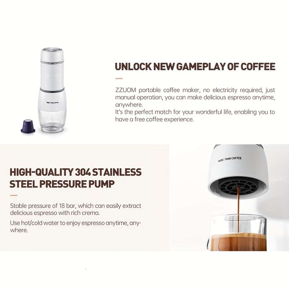 Manual 2 in 1 Portable Capsule Espresso Maker, Hand Pressure, Brew Delicious Coffee Anywhere, Good for Travel and Picnic